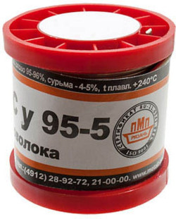 ПОСу 95-5 d=1.0мм, Припой бессвинцовый в катушке без канифоли, 100г