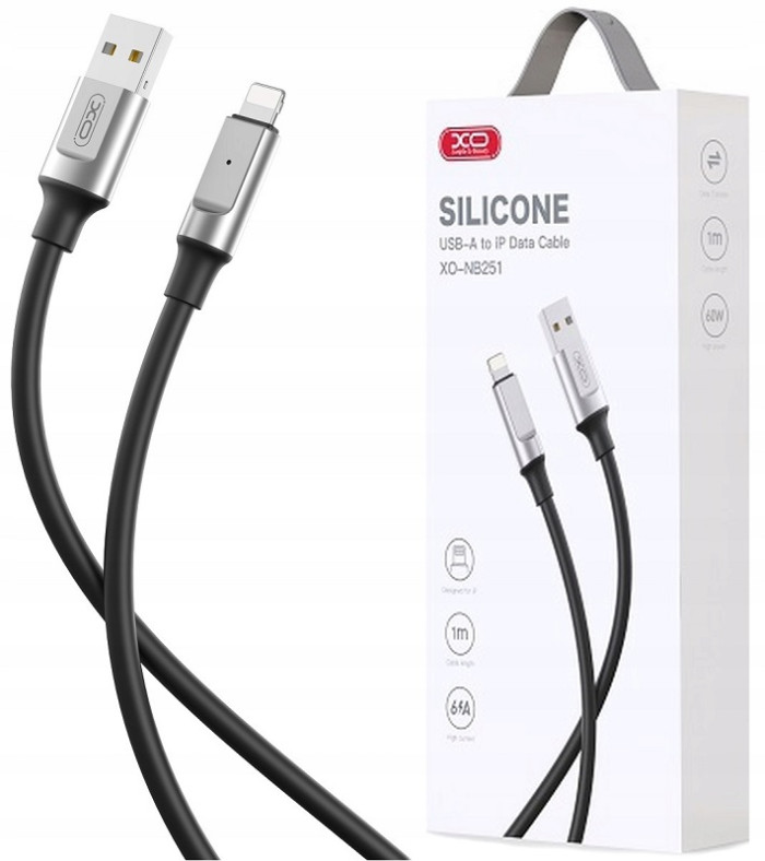 Кабель USB - USB Type-C XO NB251 для быстрой зарядки, 66Вт, 1.0м, черный, (силикон) - изображение 1