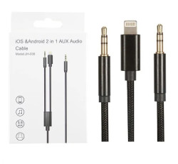 Кабель AUX - lightning JH-039, 1.0м, черный, (2 в 1 )