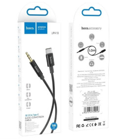 Кабель AUX - USB Type-C UPA-19, 1.0м, черный, (оплетка нейлон)