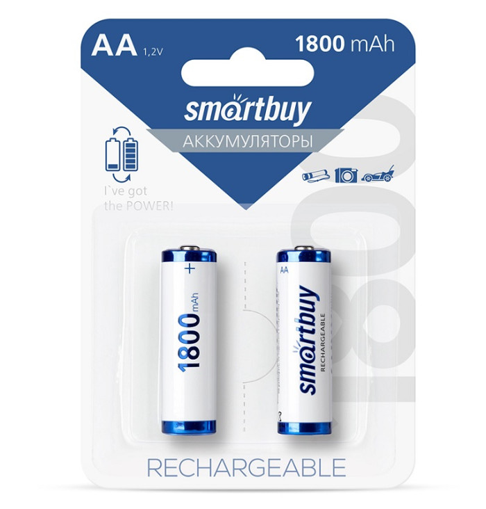 Аккумуляторы AA (пальчиковые), Smartbuy (AA/2BL) 1.2В, 1800 мАч, (2 шт. в блистере) - изображение 1