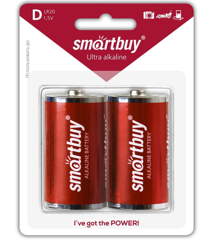 Батарейки LR20/2B 1.5В, SMARTBUY (алкалиновые) 2 шт. в блистере - изображение 1