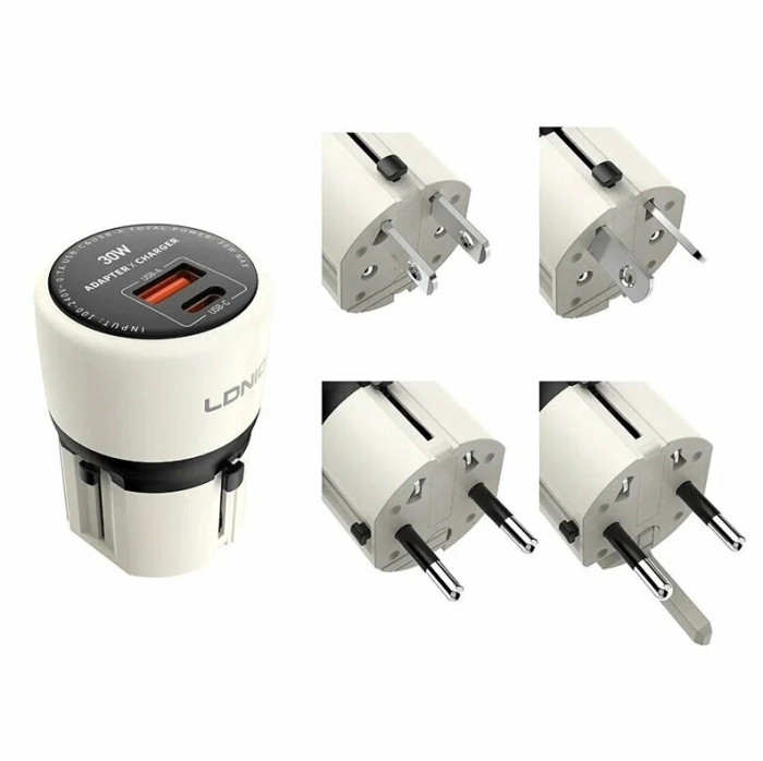 Сетевое зарядное устройство для путешествий LDNIO Q2319 30W PD + QC3.0, для всех типов розеток (быстрая зарядка) - изображение 1