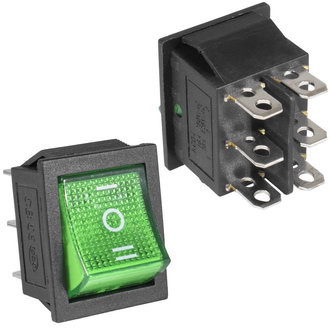 KCD4-203N-C6-G/6P on-off-on, Переключатель ON-OFF-ON 6 контактов (16A 250VAC) с подсветкой - изображение 1