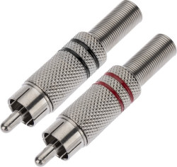 Разъем RCA "Тюльпан" металл на кабель 6.0мм, пайка, комплект красный и черный